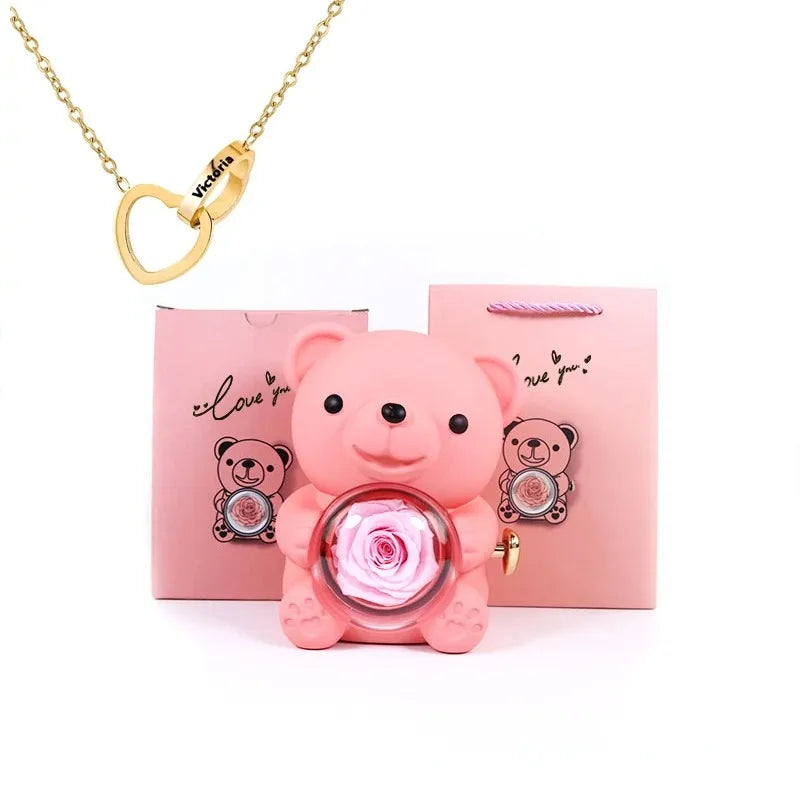 Eternal Rose Teddy Bear with Necklace