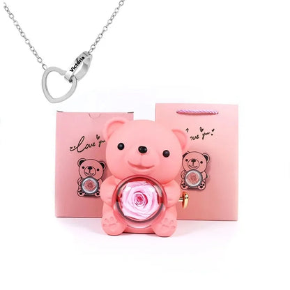 Osito de peluche con collar de la rosa eterna