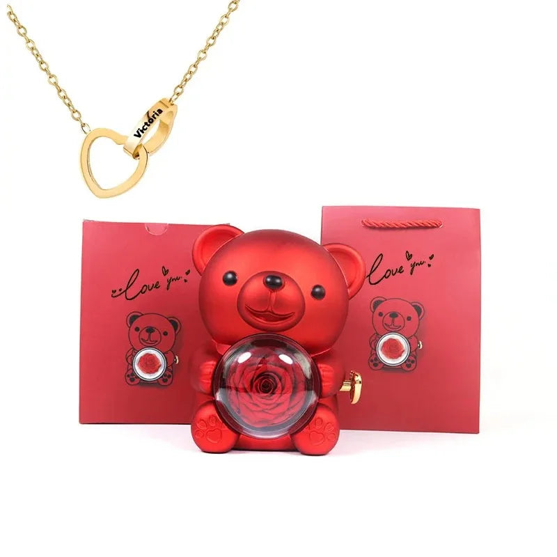 Eternal Rose Teddy Bear with Necklace